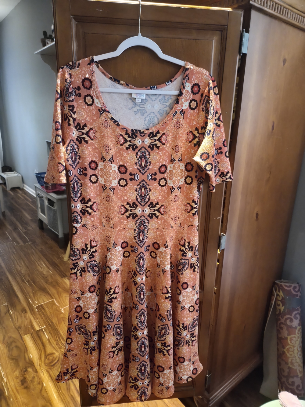 LuLaRoe Peach Floral Midi Scoop Neck Dress